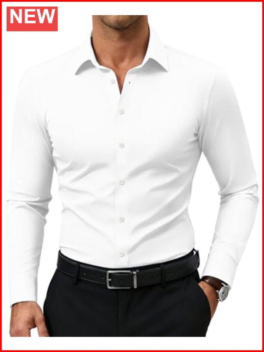 Men's Slim Fit Stretch Wrinkle Free Button Down Dress Shirt Long Sleeve